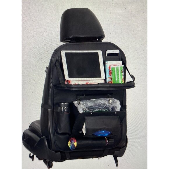 Back Organizer With Foldable Tray Multifunctional Blk PU Leather Storage - Picture 6 of 7